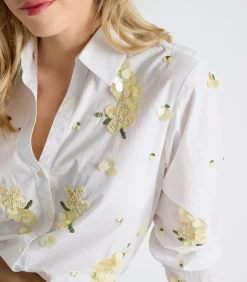 Marie Méro Witte bloes met gele pailletten white Hot