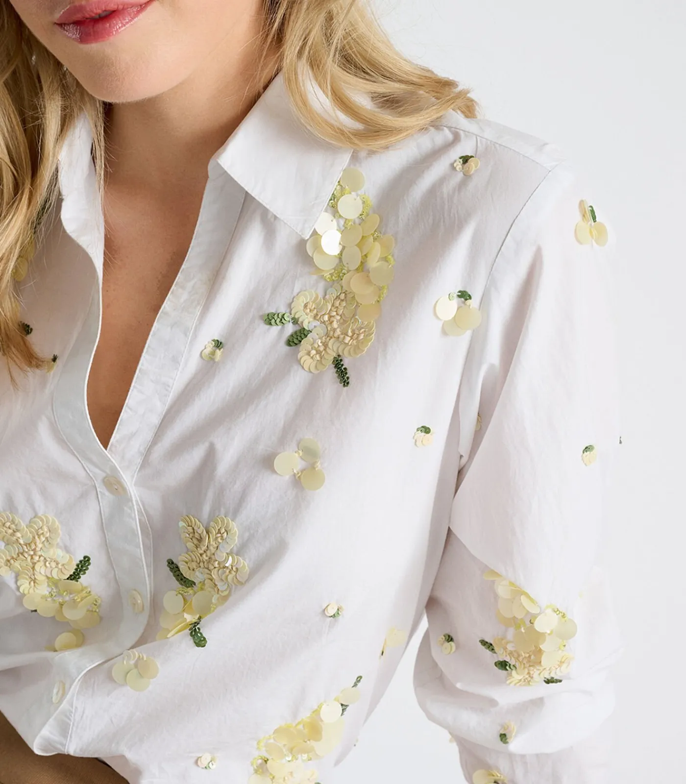 Marie Méro Witte bloes met gele pailletten white Hot