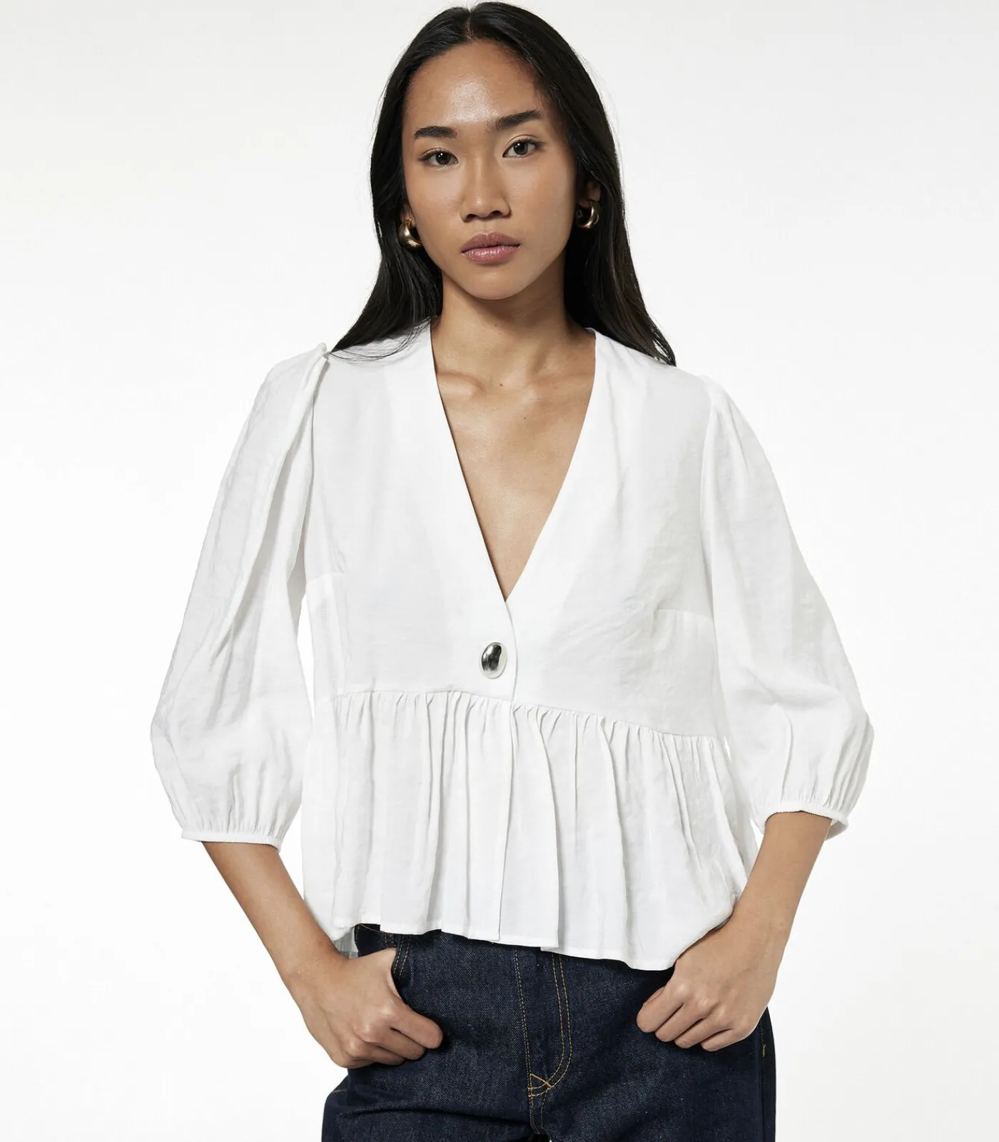 Koton Witte Blouse V-hals 3/4 Mouwen Peplum white New