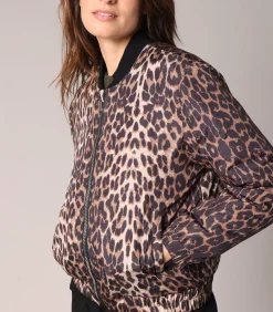 Deeluxe YELOWA - Bomberjack met luipaardprint, geribbelde afwerkingen en ritssluiting aan de voorkant black Discount