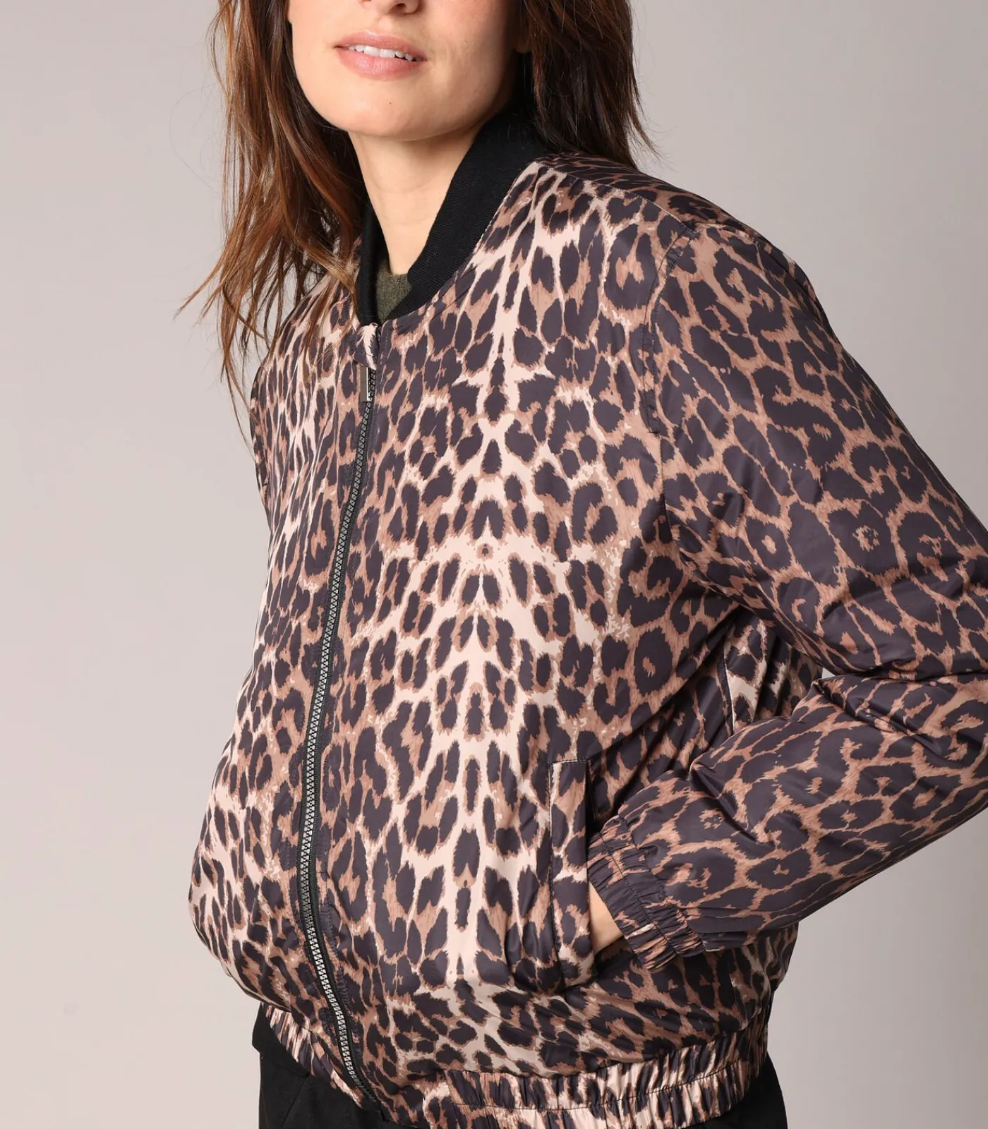 Deeluxe YELOWA - Bomberjack met luipaardprint, geribbelde afwerkingen en ritssluiting aan de voorkant black Discount
