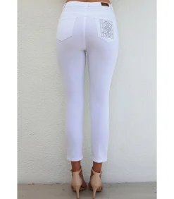 BLEU D'AZUR YONA - WITTE JEANS MET IKAT-STRASS-STEENTJES white Sale