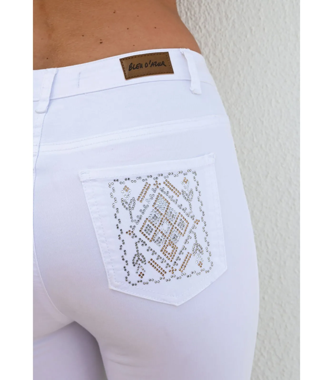 BLEU D'AZUR YONA - WITTE JEANS MET IKAT-STRASS-STEENTJES white Sale