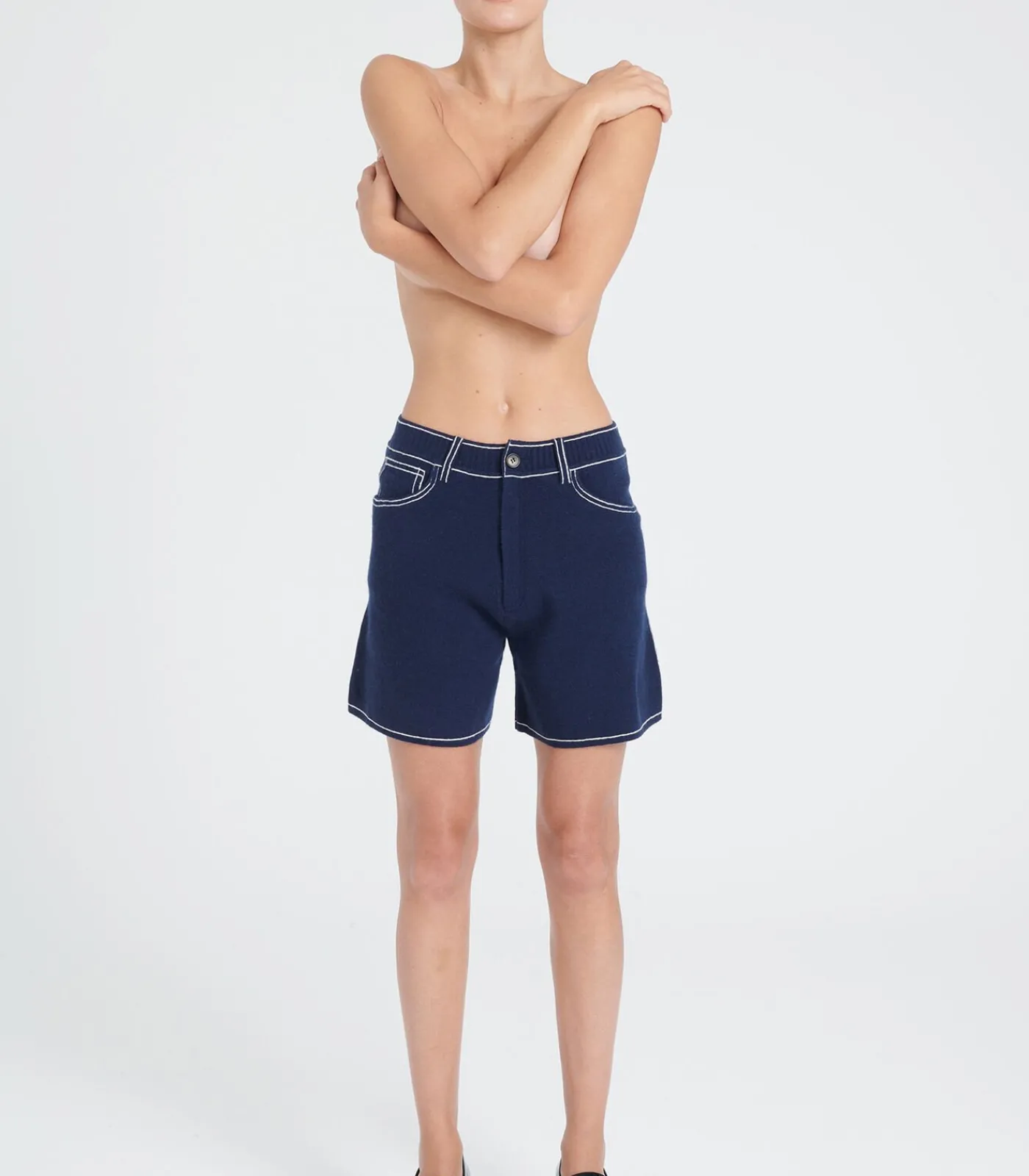 Studio Cashmere8 ZAYA 15 Gebreide korte broek Milano - 100% kasjmier navyBlue Online