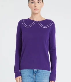 Studio Cashmere8 ZAYA 11 Intarsia Peter Pan Collar Trui - 100% kasjmier violet Clearance