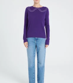 Studio Cashmere8 ZAYA 11 Intarsia Peter Pan Collar Trui - 100% kasjmier violet Clearance