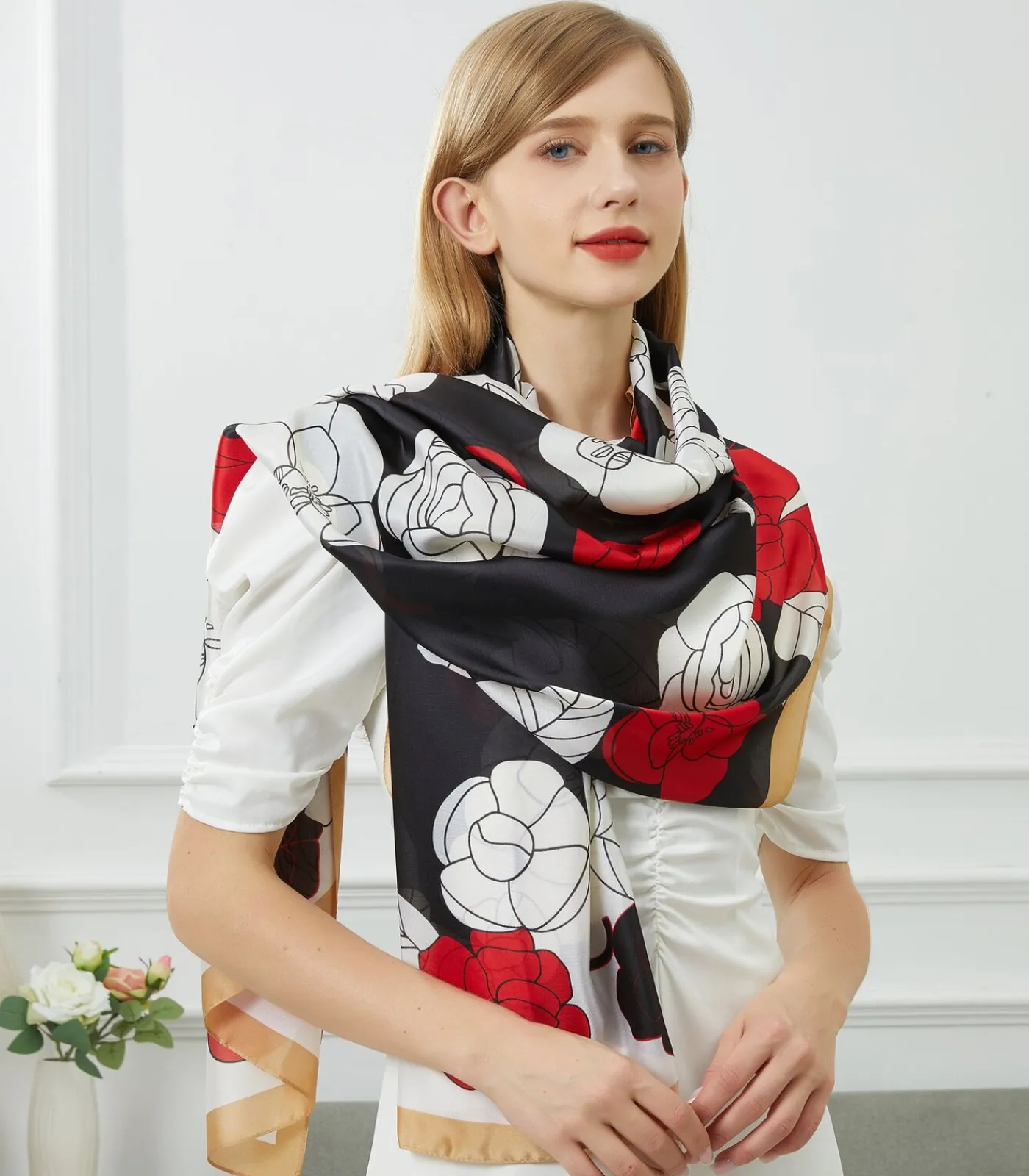 V1969 Zijden stola Fiore Rosso black Sale