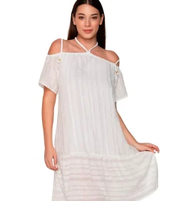 LUNA Zomerse midi-jurk met hangende schouders PRAISE white Discount