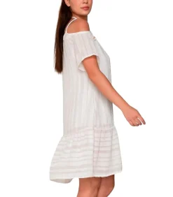 LUNA Zomerse midi-jurk met hangende schouders PRAISE white Discount