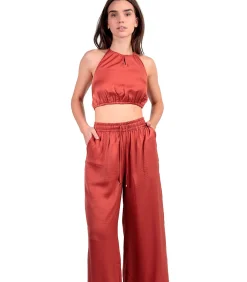 ADMAS Zomerse satijnen top en broek Satinee Beach orange Best