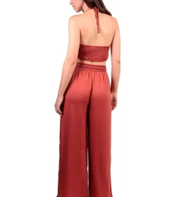 ADMAS Zomerse satijnen top en broek Satinee Beach orange Best