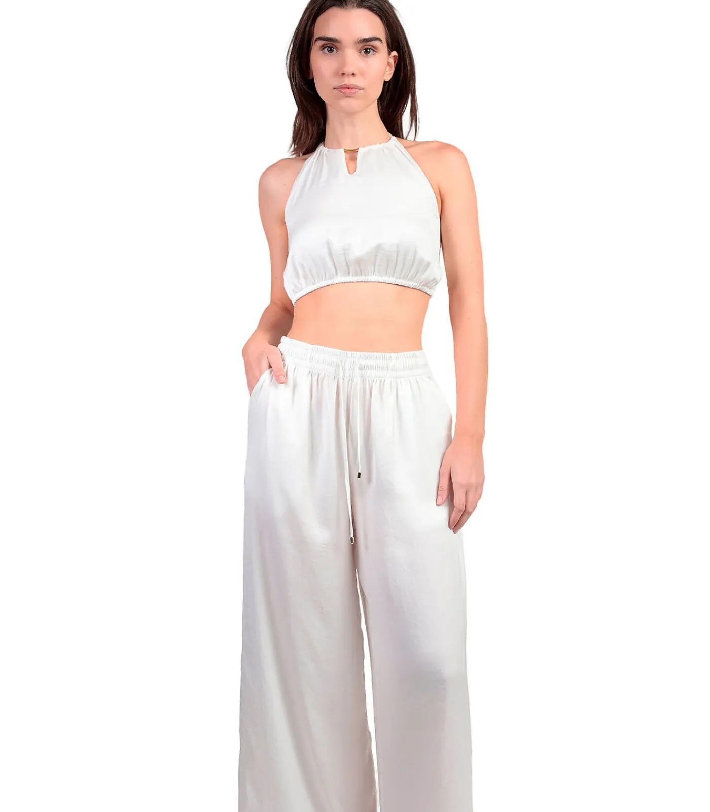 ADMAS Zomerse satijnen top en broek Satinee Beach white New