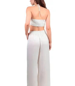 ADMAS Zomerse satijnen top en broek Satinee Beach white New