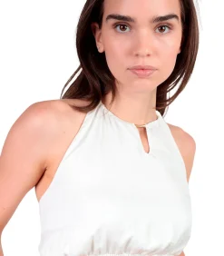 ADMAS Zomerse satijnen top en broek Satinee Beach white New