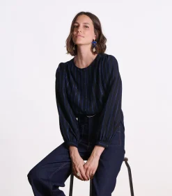 La Fée Maraboutée zwart en blauw button-down overhemd met ronde hals darkBlue Sale