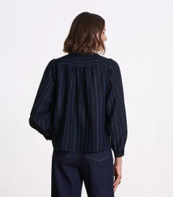 La Fée Maraboutée zwart en blauw button-down overhemd met ronde hals darkBlue Sale