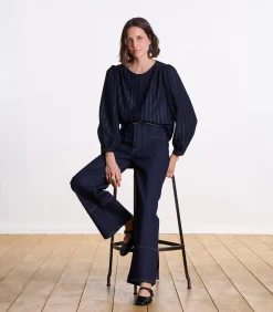 La Fée Maraboutée zwart en blauw button-down overhemd met ronde hals darkBlue Sale