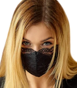 AJOUR Zwart masker van katoen en kant black Outlet