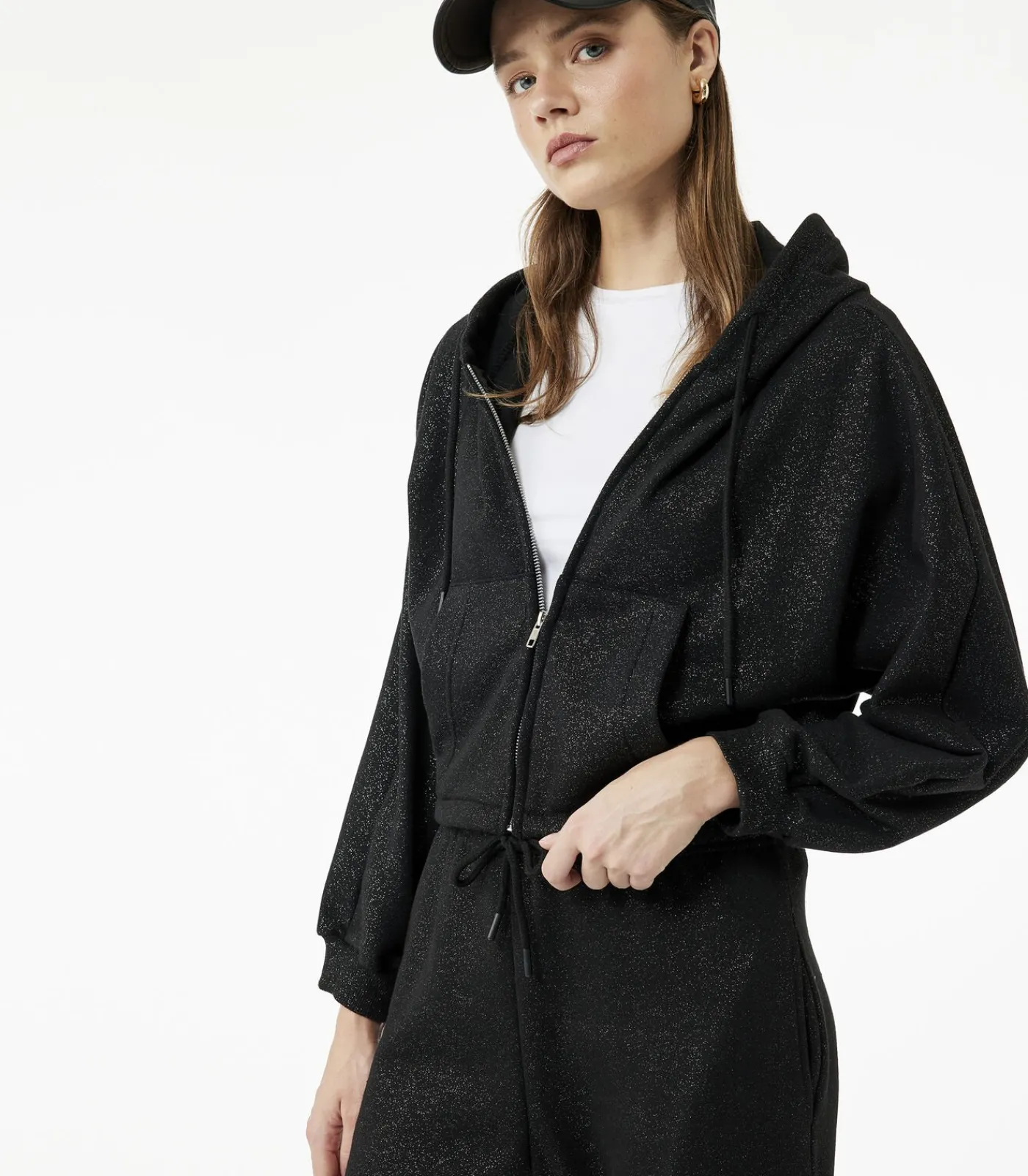 Koton Zwart Sweatshirt met Capuchon en Zakdetails black