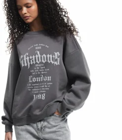 Koton Zwart Sweatshirt Oversize Bedrukt Ronde Hals antraciteGrey Sale