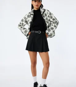 Koton Zwarte Bloemendessin Fleece Jas met Rits black Outlet