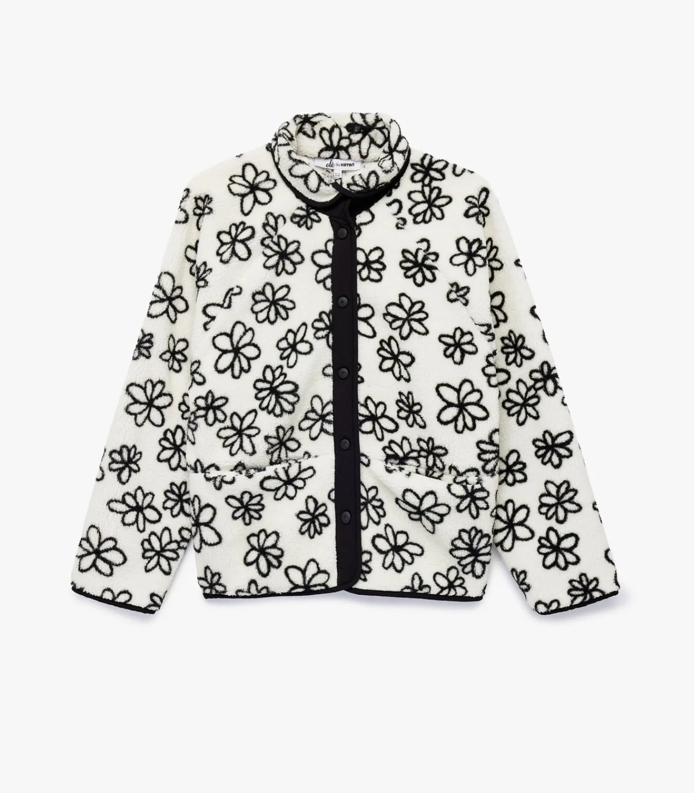 Koton Zwarte Bloemendessin Fleece Jas met Rits black Outlet