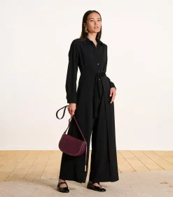 La Fée Maraboutée Zwarte jumpsuit met lange mouwen en overhemdkraag black Best
