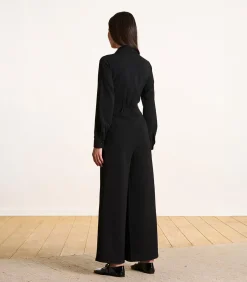 La Fée Maraboutée Zwarte jumpsuit met lange mouwen en overhemdkraag black Best