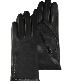ISOTONER Zwarte lamsleren handschoenen met stiksels voor dames black Sale
