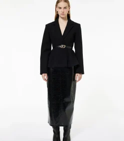 Koton Zwarte Lange Blazer Knoopdetail Ceintuur black New