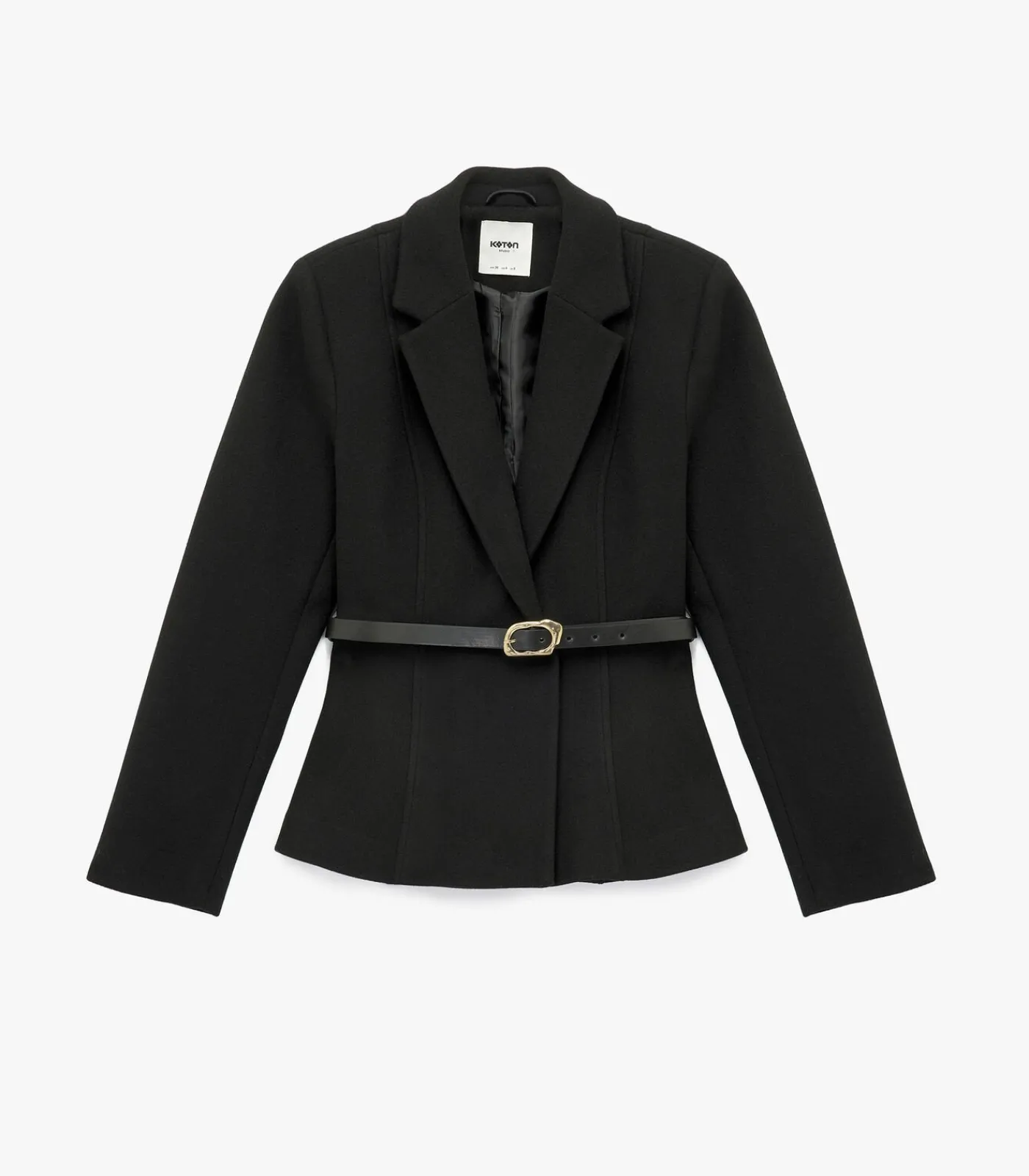 Koton Zwarte Lange Blazer Knoopdetail Ceintuur black New