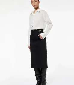 Koton Zwarte Midi Kokerrok Hoog Gesneden met Metalen Details black Best