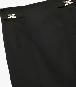 Koton Zwarte Midi Kokerrok Hoog Gesneden met Metalen Details black Best