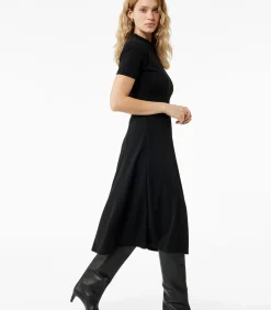 Koton Zwarte Midi-jurk Slanke Pasvorm Korte Mouwen black Clearance