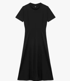 Koton Zwarte Midi-jurk Slanke Pasvorm Korte Mouwen black Clearance