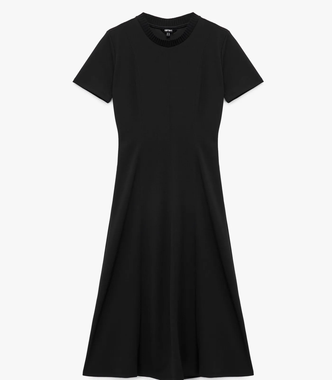 Koton Zwarte Midi-jurk Slanke Pasvorm Korte Mouwen black Clearance