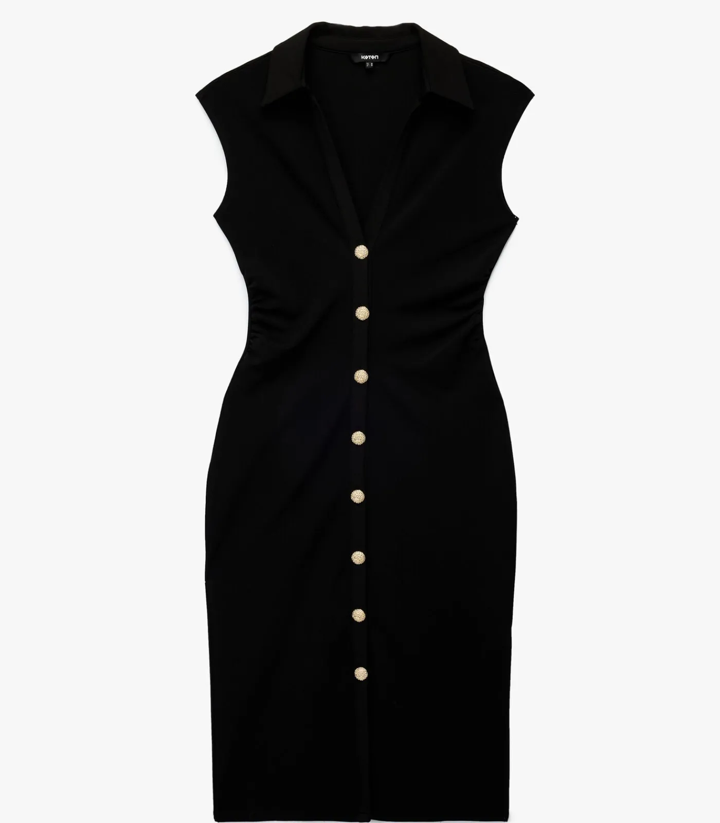 Koton Zwarte Midi-jurk V-hals Knopen Mouwloos black Clearance