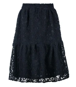Conquista Zwarte midi-rok met kantjacquard – Zachte textuur van polyester, elastische taille black Discount