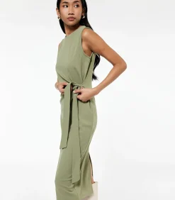 Koton Zwarte Mouwloze Midi-jurk met Ceintuur khaki Best