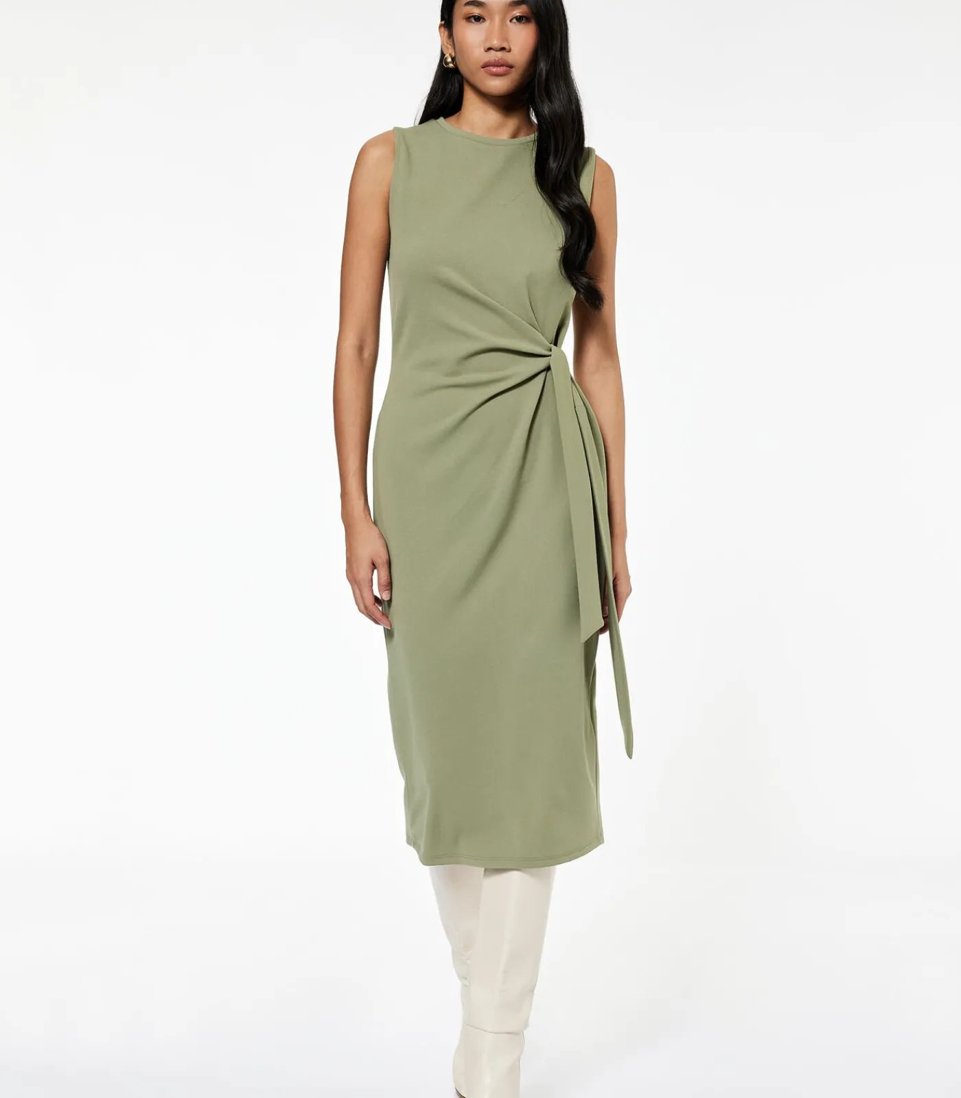 Koton Zwarte Mouwloze Midi-jurk met Ceintuur khaki Best