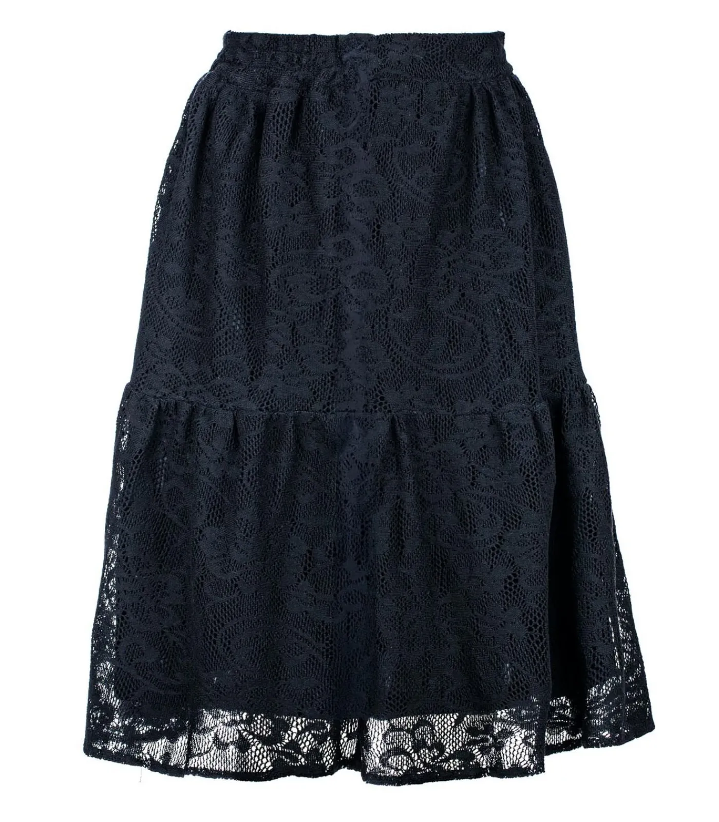 Conquista Zwarte rok met kantjacquard – Zachte textuur van polyester, onder de knie, elastische taille black Discount